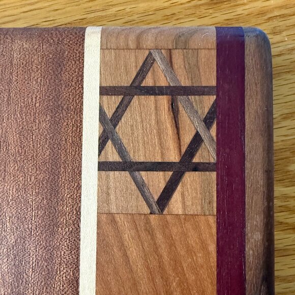 Cutting Board Reversible Hand Crafted Mixed Hardwoods Star of David - Picture 7 of 10